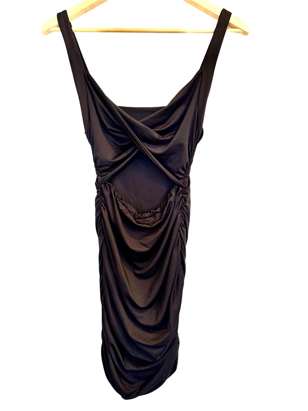 Black Ruched Underbust Cutout Bodycon Mini Dress M